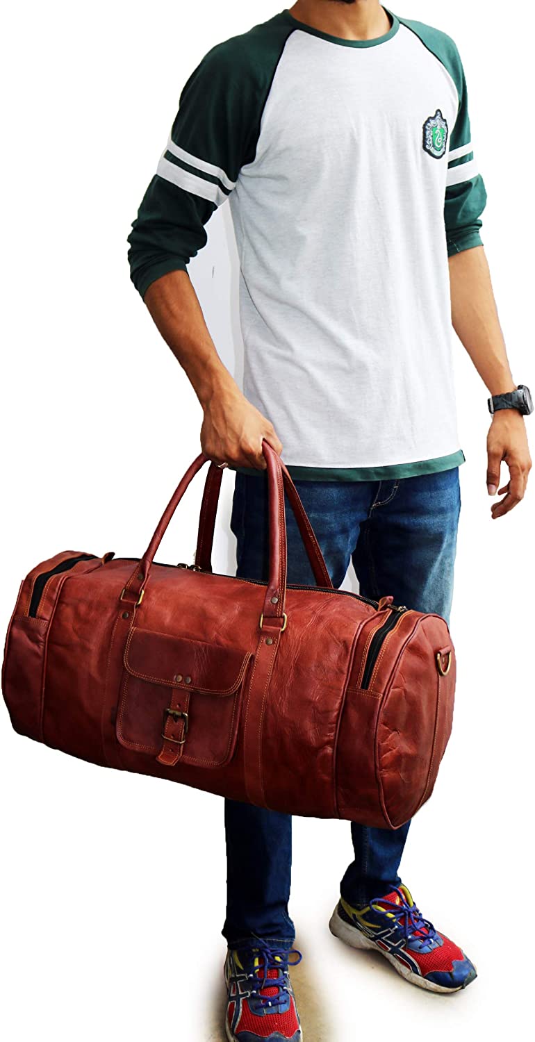 Craftshades - 24 Inch Handcrafted 26" Curved Duffle goat Leather Bag | 100 Genuine Leather