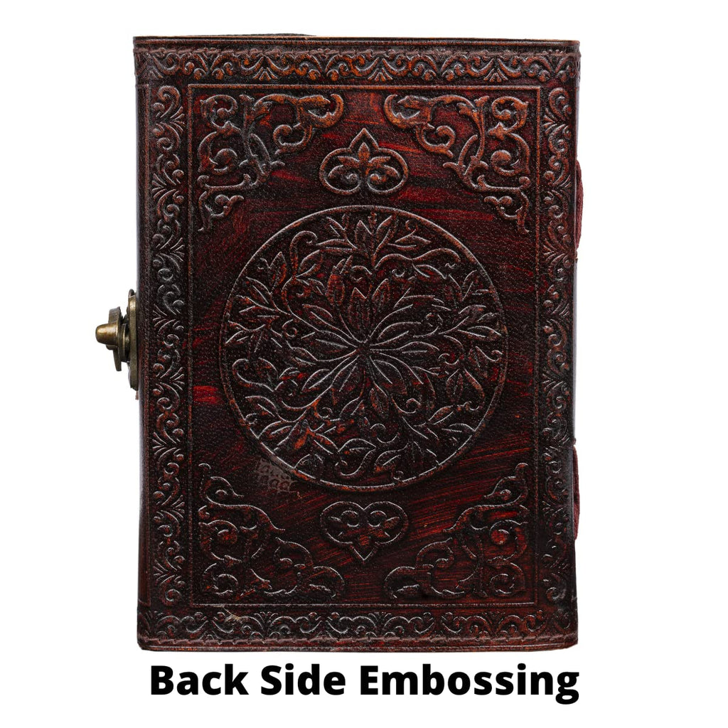 CraftShades - Leather Diary for Men &amp; Women with Semi Precious Stone &amp; Antique Buckle Lock, 240 Unlined 125 GSM Thick Papers Best for Artist Scrapbook, Drawing, Writing Size 5×7 inch (Brown)