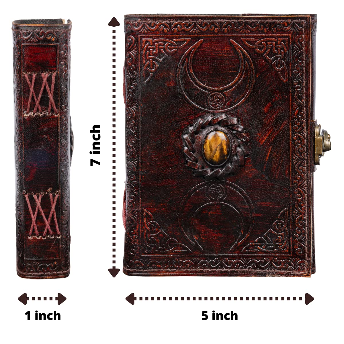 CraftShades - Leather Diary for Men &amp; Women with Semi Precious Stone &amp; Antique Buckle Lock, 240 Unlined 125 GSM Thick Papers Best for Artist Scrapbook, Drawing, Writing Size 5×7 inch (Brown)