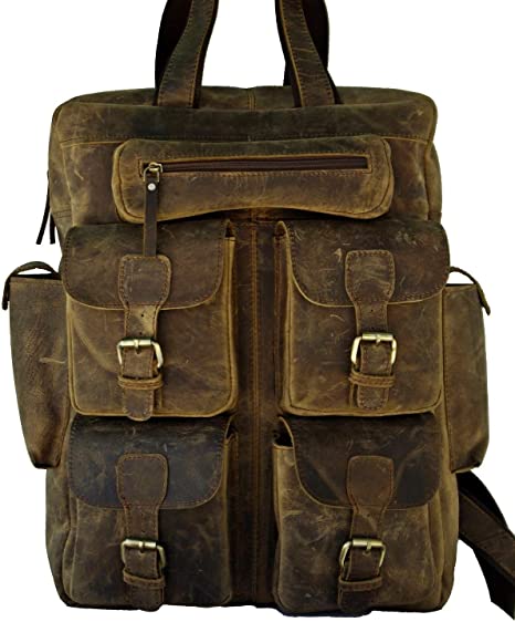 Craftshades Vintage Handmade Leather Messenger Bag for Laptop Briefcase Best Computer Satchel School Distressed Bag 18 inches (Brown)