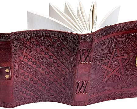 Craftshades -Handmade Leather Diary Embossed with star, journey &amp; double wolf Diary with Antique Lock for Artist Sketchbook, Scrapbook, Drawing, Writing etc .Size 5 * 7 inch 