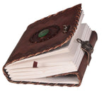 CraftShades - Leather Diary with Antique Green Stone Handmade Leather Bound Diary for Men and Women Unlined 5×7 inches Size 200 Pages Travel Diary with Antique Lock Best Choice of Gift for Raksha Bandhan Day (Green Stone)