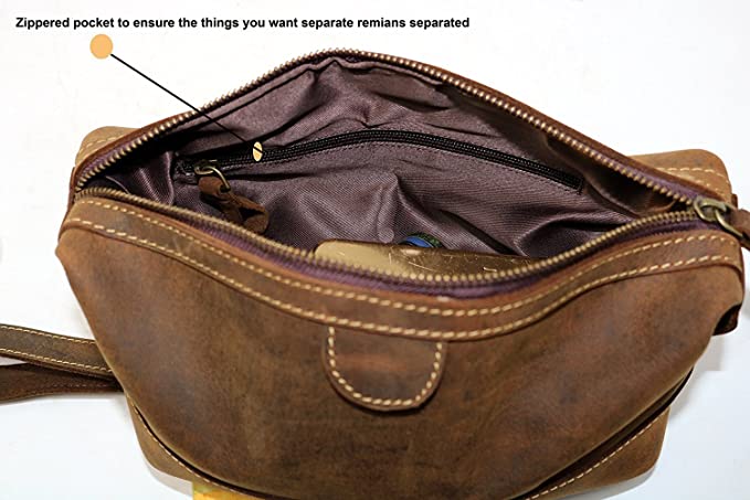 Men's Buffalo Genuine Leather Toiletry Bag Dopp Kit Shaving Bags