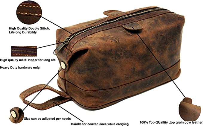 Men's Buffalo Genuine Leather Toiletry Bag Dopp Kit Shaving Bags