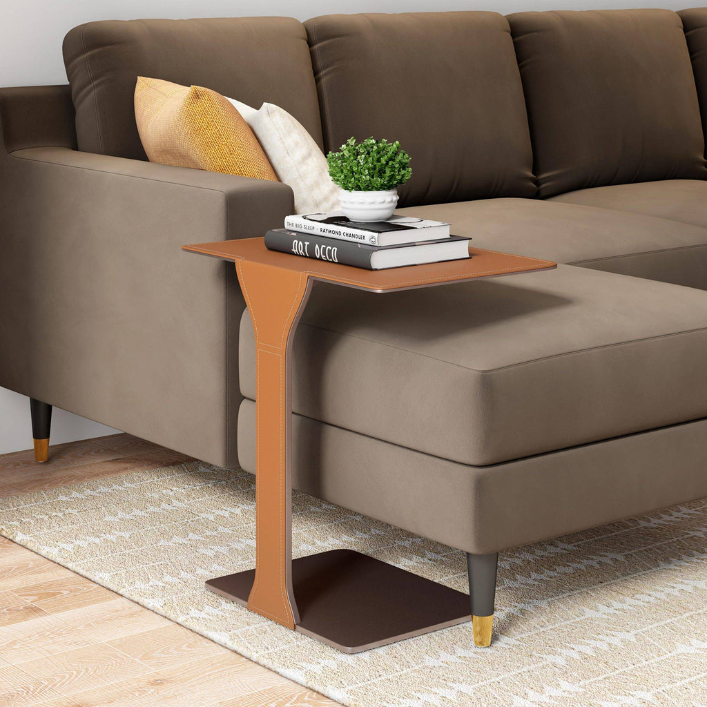 Garett Brown-Grey Leather Side &amp; End Table