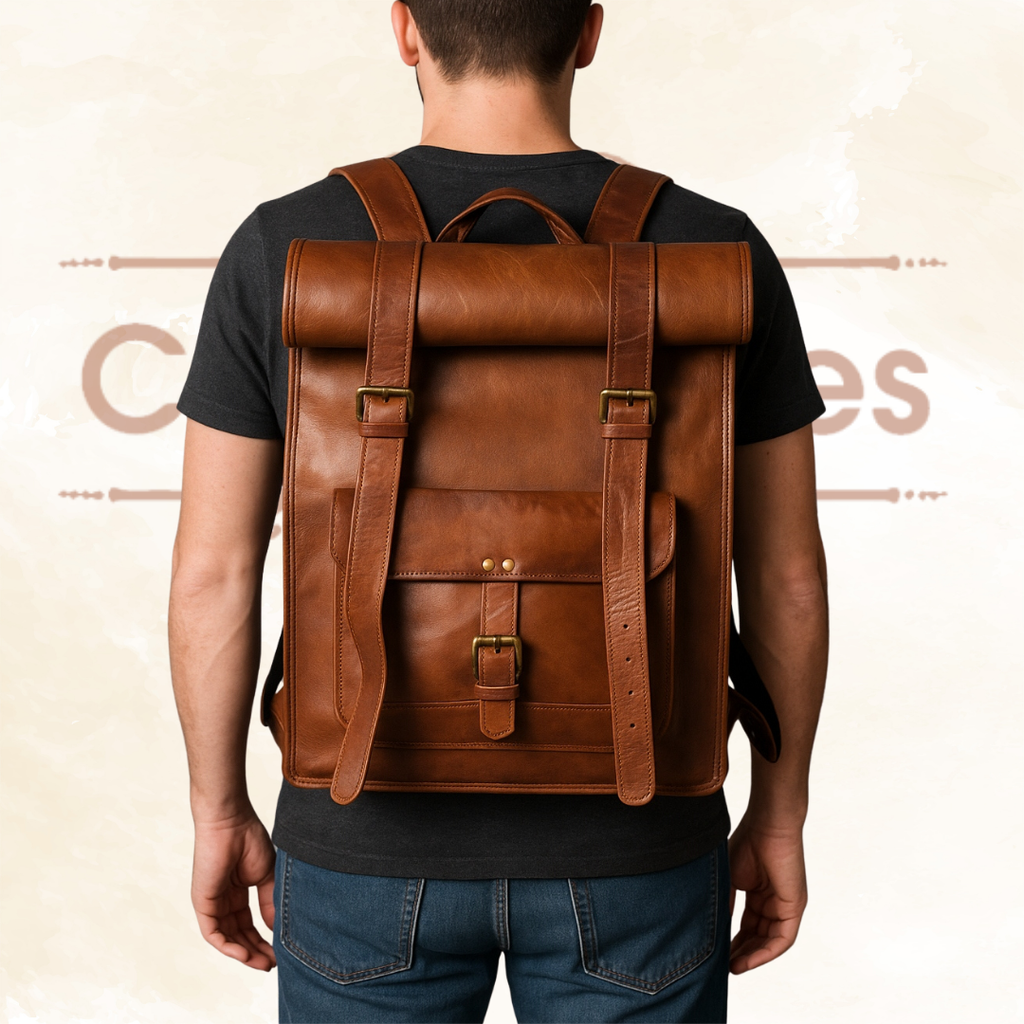 Craftshades - 12 x 16 x 20 Inch 100% Genuine Roll Leather Shoulder Backpack | Unisex