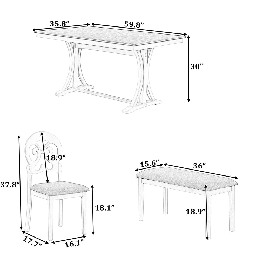 Mid-Century 6-Piece Trestle Dining Set with Victorian Upholstery