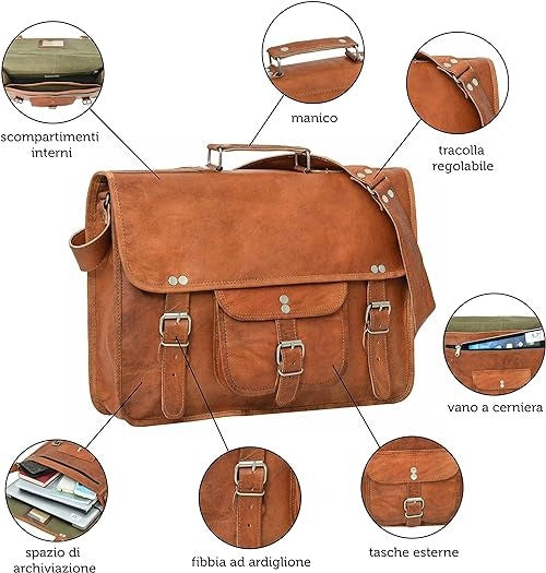 Craftshades 11×15×4″ Vintage Goat Leather Satchel Bag