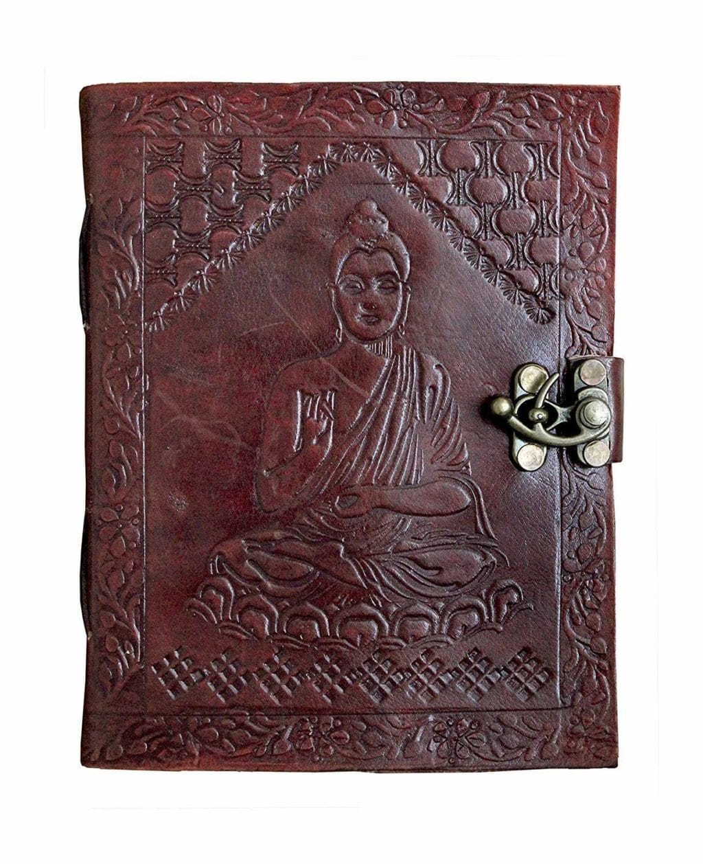 Craftshades – Metal Lock Brown Engraved Gautam Buddha  Design 7″5 Handcrafted Leather Journal/Diary 100 page | 200% Genuine Leather