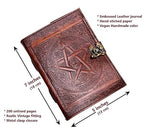 Craftshades -Handmade Leather Diary Embossed with star, journey &amp; double wolf Diary with Antique Lock for Artist Sketchbook, Scrapbook, Drawing, Writing etc .Size 5 * 7 inch 