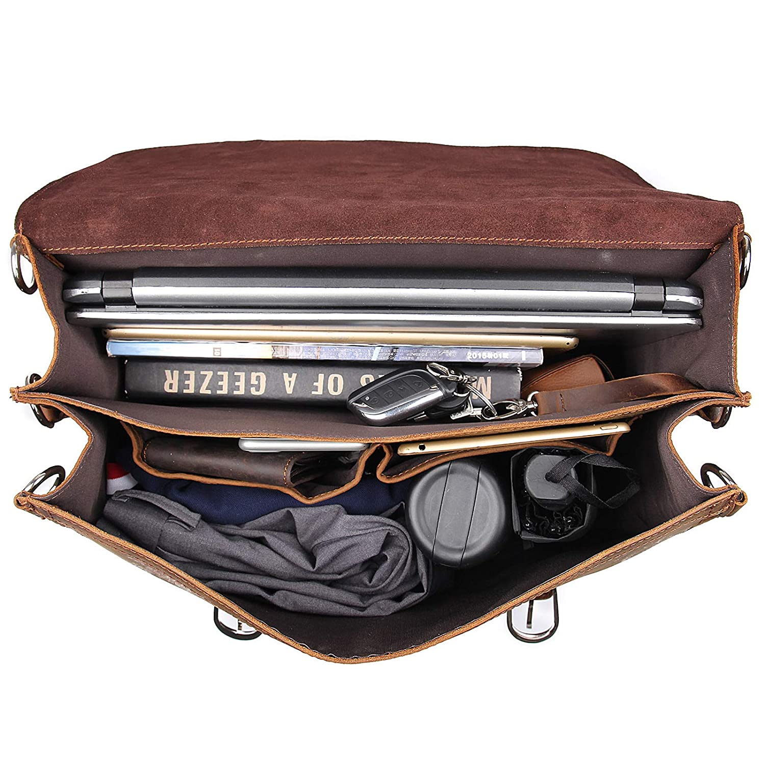 Craftshades –  13 Inch Single Pocket Double Strip Handcrafted Satchel Goat Leather Bag | 100% Genuine Leather