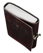 CraftShades- Handmade Leather Diary Embossed with star, journey &amp; double wolf Diary with Antique Lock for Artist Sketchbook, Scrapbook, Drawing, Writing etc .Size 5 * 7 inch (WOLF WITH STONE)