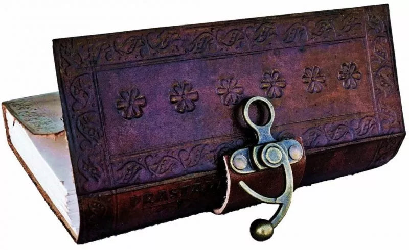Handcrafted Leather Journal – Peacock Engraved, Lock (7x5", Brown)