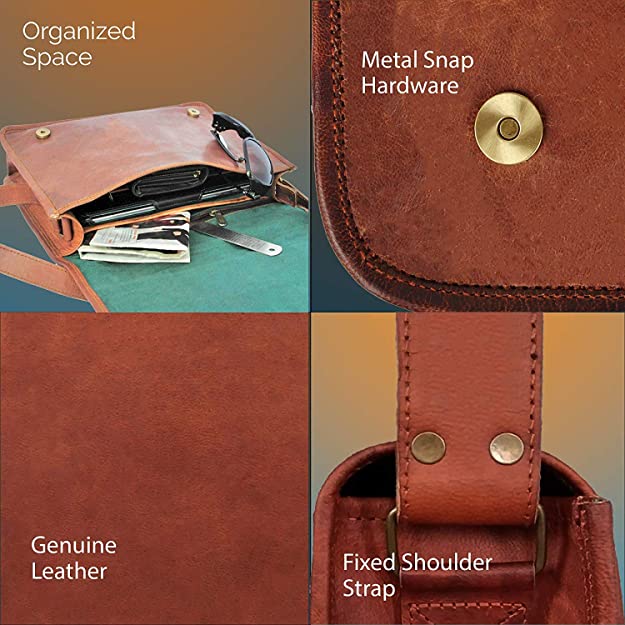 Craftshades - 9 Inch  Full Flap Plain Handcrafted Small Goat Leather Sling Bag | 100% Genuine Leather