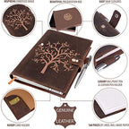 Craftshades Refillable Leather Journal Lined Notebook - Embossed Tree of Life, Handmade Genuine Leather Notebook for Men &amp; Women with Pen Holder