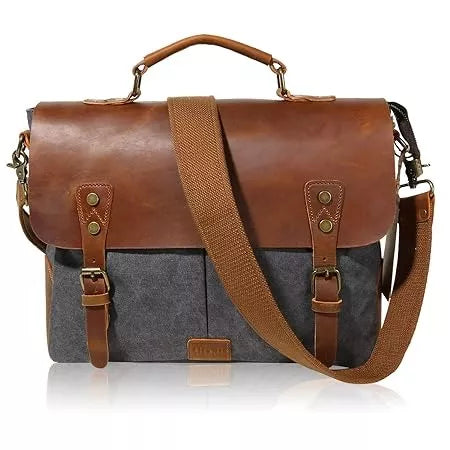 Craftshades 11x15 Canvas & Genuine Goat Leather Laptop Bag