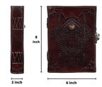 CraftShades- Handmade Leather Diary Embossed with star, journey &amp; double wolf Diary with Antique Lock for Artist Sketchbook, Scrapbook, Drawing, Writing etc .Size 5 * 7 inch (WOLF WITH STONE)
