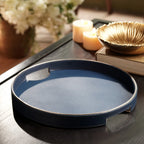 Green Faux Leather Round Serving Tray – Large
