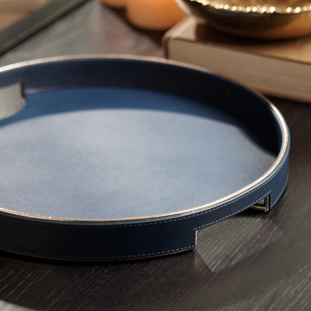 Green Faux Leather Round Serving Tray – Large