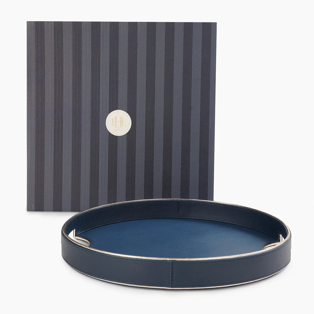 Green Faux Leather Round Serving Tray – Large