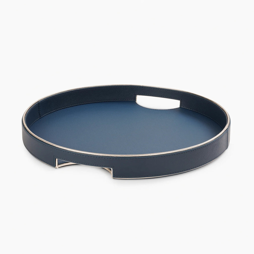 Green Faux Leather Round Serving Tray – Large