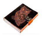 Craftshades – Metal Lock Orange Owl Design 7″5 Handcrafted Leather Journal/Diary 200 page | 100% Genuine Leather
