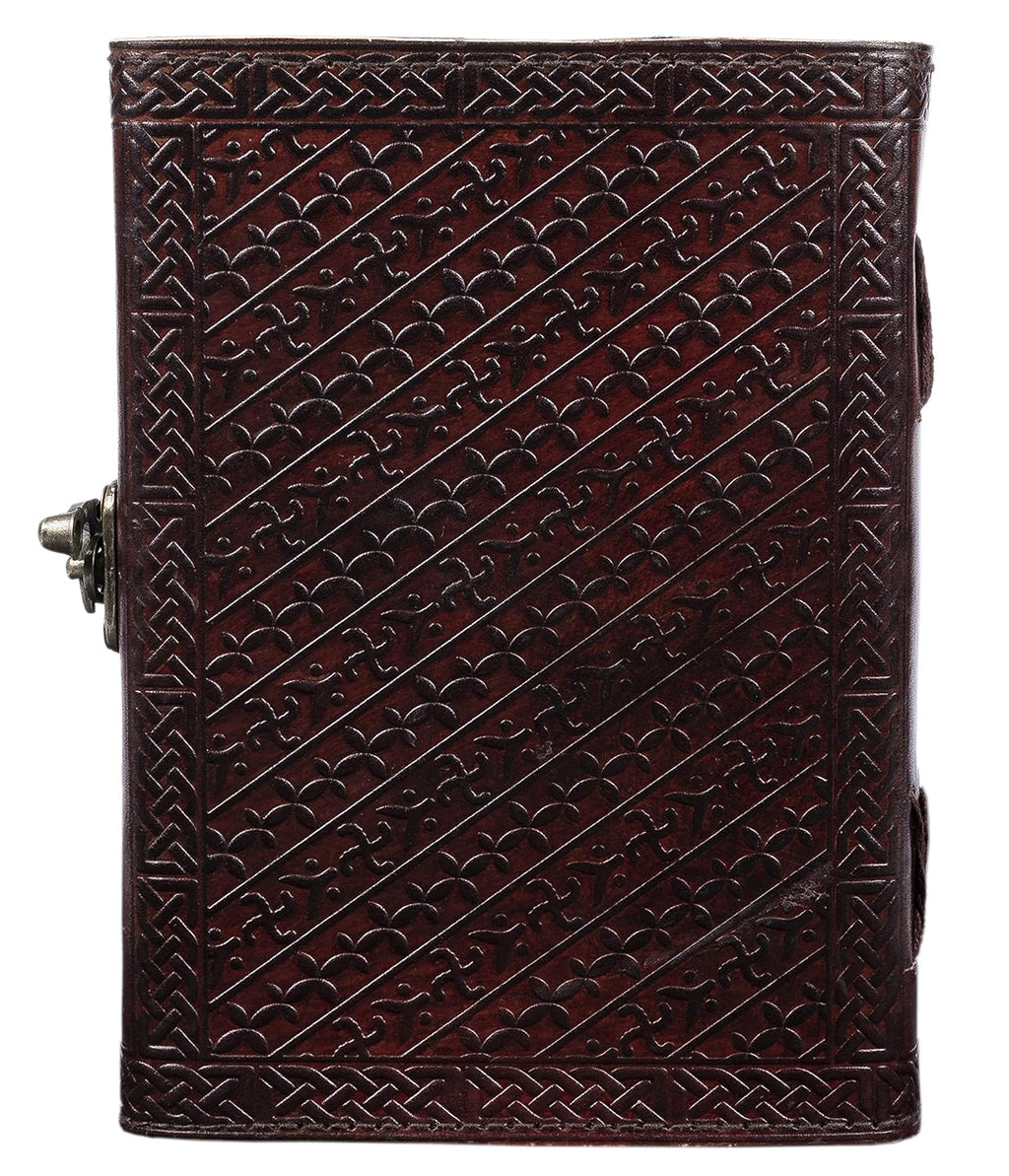 CraftShades- Handmade Leather Diary Embossed with star, journey &amp; double wolf Diary with Antique Lock for Artist Sketchbook, Scrapbook, Drawing, Writing etc .Size 5 * 7 inch (WOLF WITH STONE)