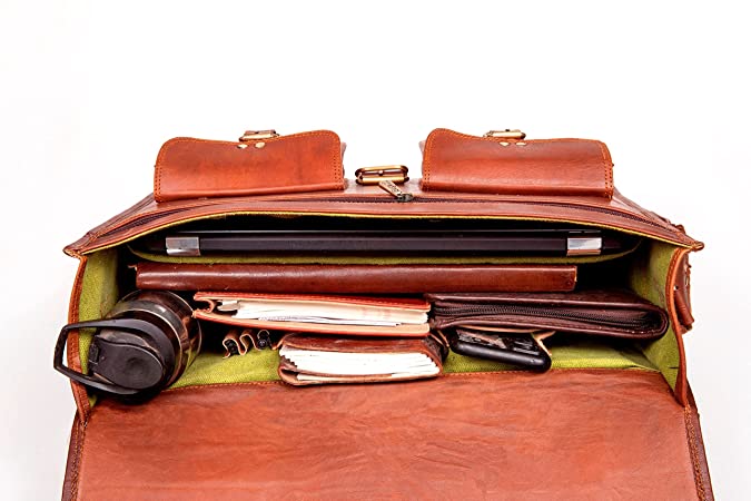 Craftshades – 16 Inch Handcrafted Briefcase Goat Leather Bag | 100% Genuine Leather