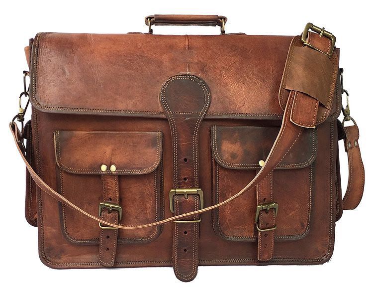 Craftshades – 15″ With Pocket Handcrafted Messenger Goat Leather Bag (Brown) | 100% Genuine Leather