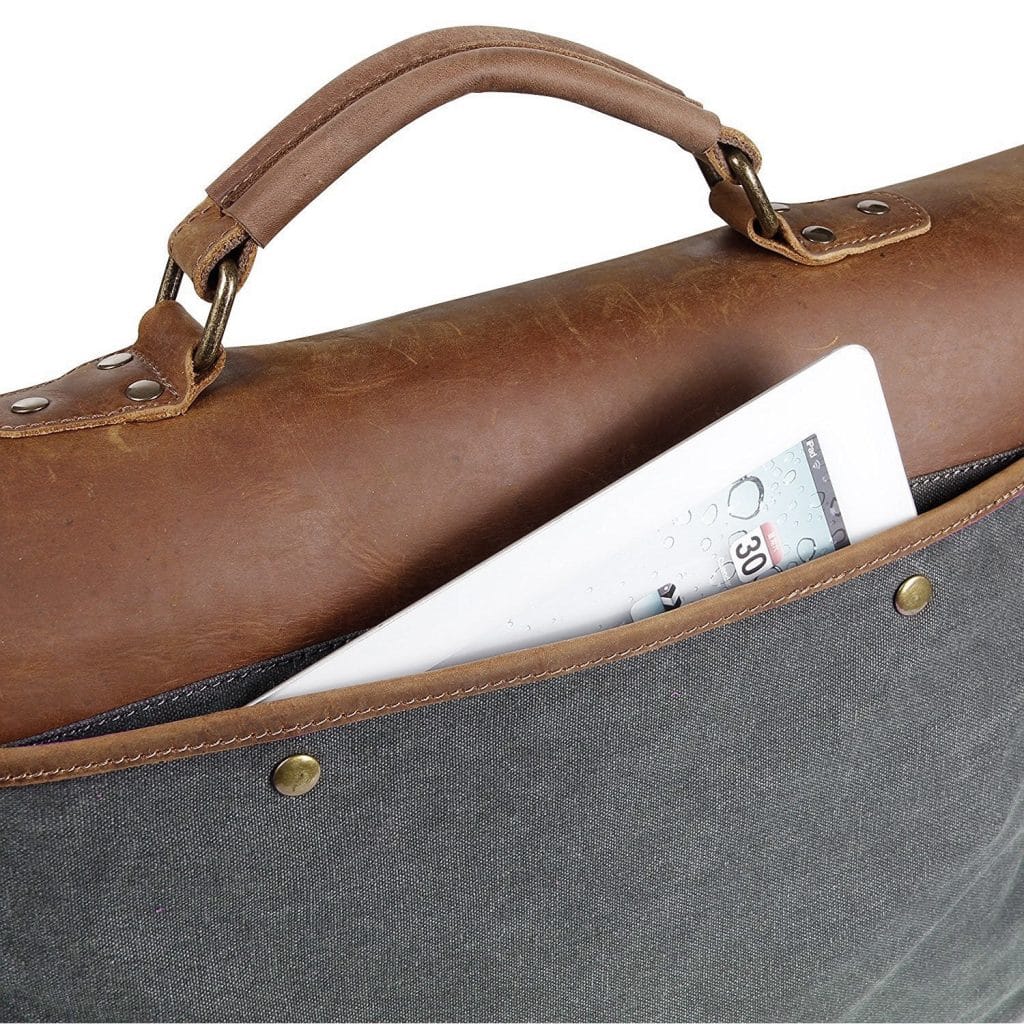 Craftshades 11x15 Canvas & Genuine Goat Leather Laptop Bag