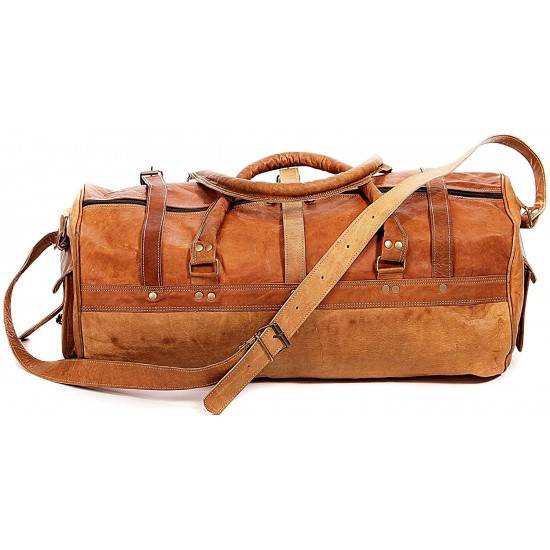 Craftshades Combo - 3 Outer Pockets 24" Edge Handcrafted Duffle Leather Bag &amp; Toiletry Bag