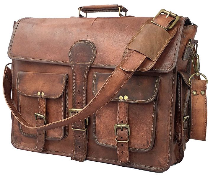 Craftshades – 15″ With Pocket Handcrafted Messenger Goat Leather Bag (Brown) | 100% Genuine Leather
