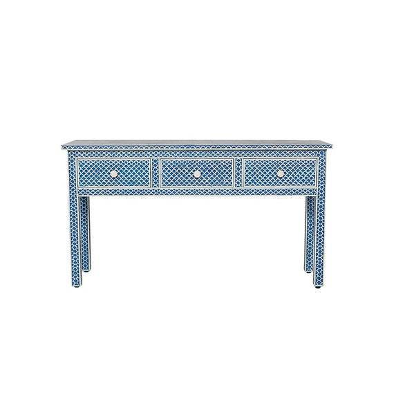 Bone Inlay 3-Drawer Console – Fish Scale Blue