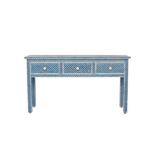 Bone Inlay 3-Drawer Console – Fish Scale Blue