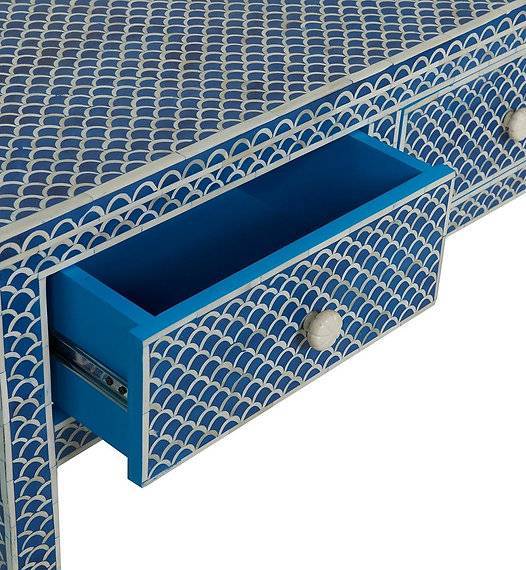 Bone Inlay 3-Drawer Console – Fish Scale Blue