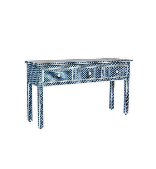 Bone Inlay 3-Drawer Console – Fish Scale Blue
