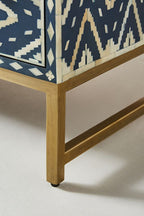 Bone Inlay Chest of 6 Drawers Ikat Design Table in Indigo Blue Color
