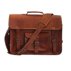 Craftshades –  13 Inch Single Pocket Double Strip Handcrafted Satchel Goat Leather Bag | 100% Genuine Leather