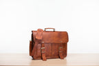 Craftshades – 15 Inch Double Strip Handcrafted Messenger Goat Leather Bag (Brown) | 100% Genuine Leather