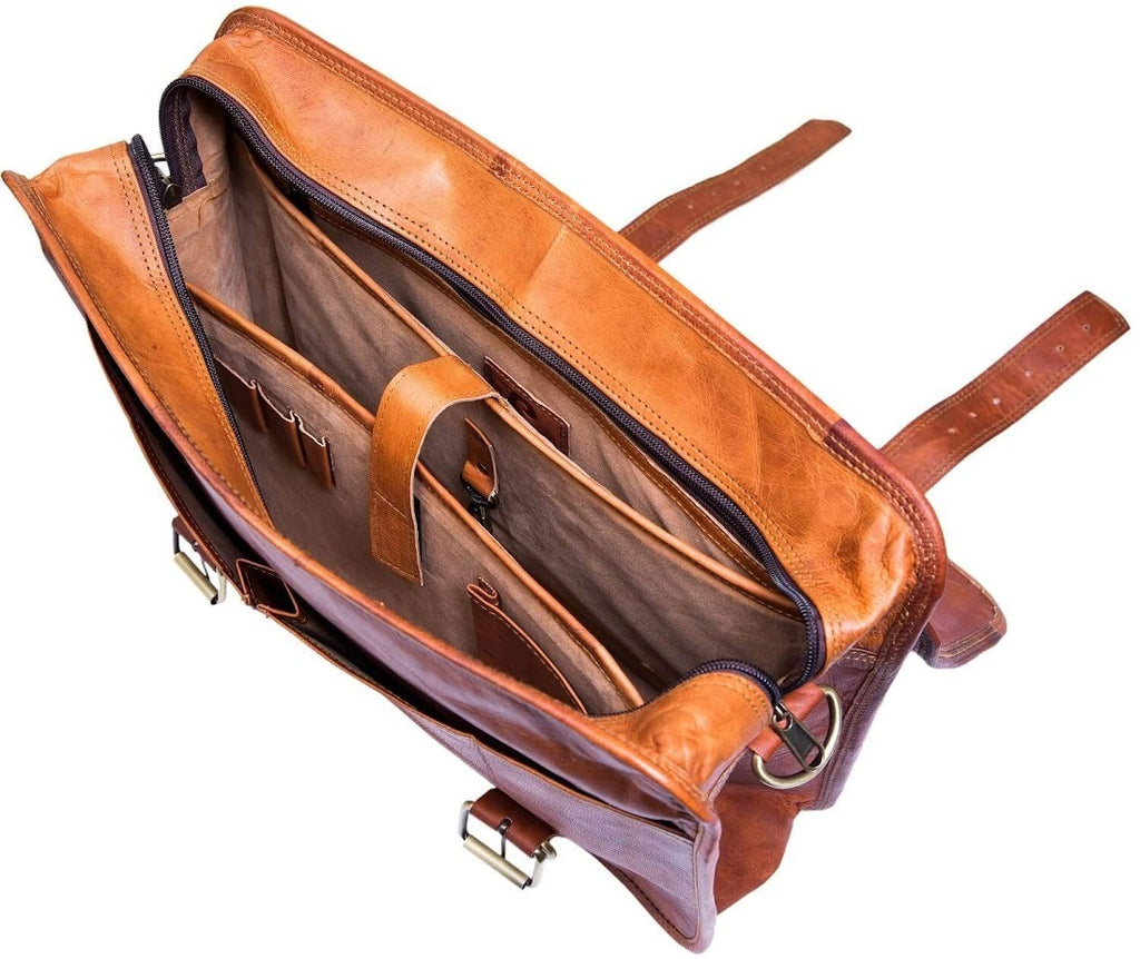 Craftshades Double Strip Handcrafted Goat Leather Messenger Bag – Brown