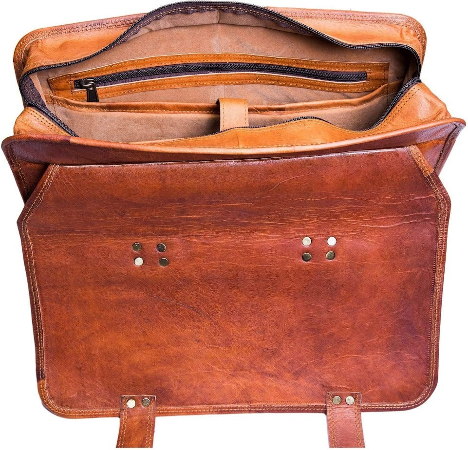 Craftshades Double Strip Handcrafted Goat Leather Messenger Bag – Brown