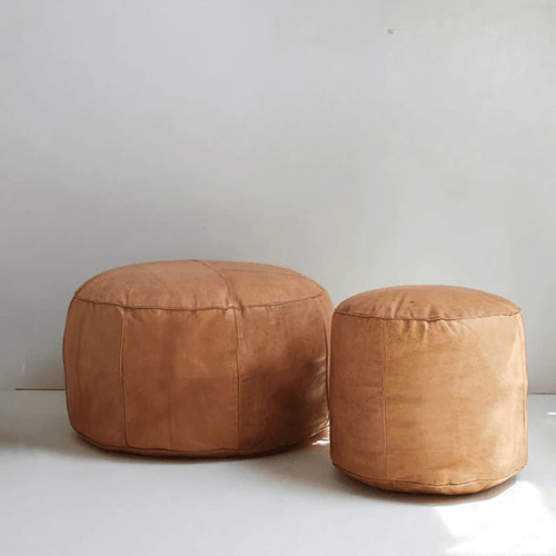 Authentic Round Moroccan Leather Pouf