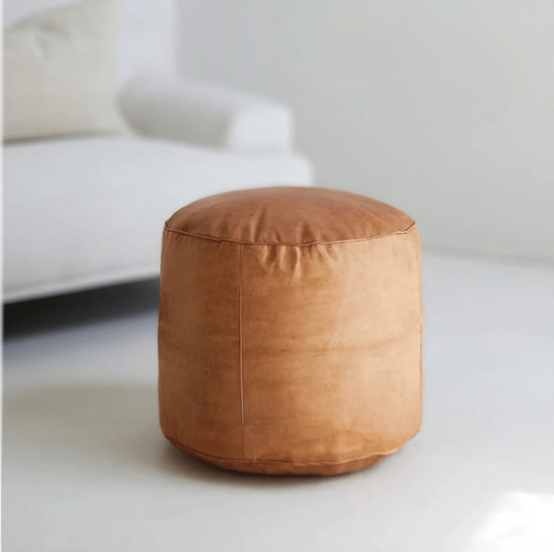 Authentic Round Moroccan Leather Pouf