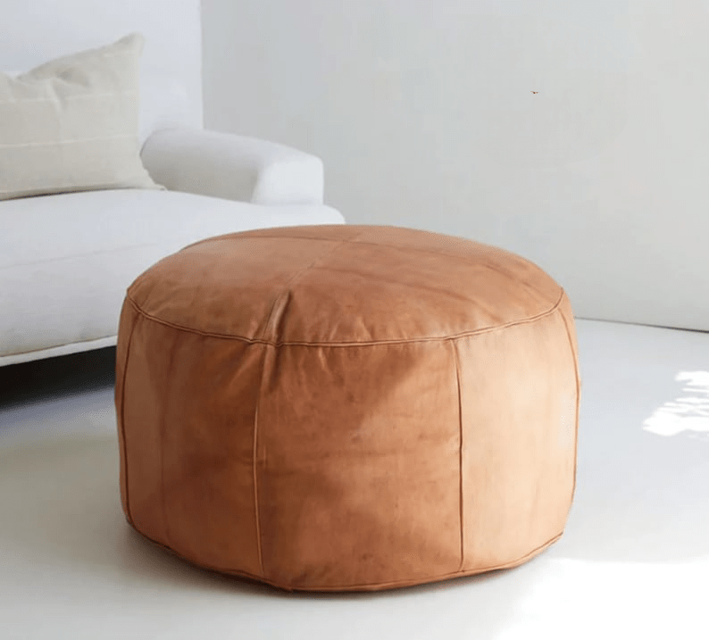 Authentic Round Moroccan Leather Pouf