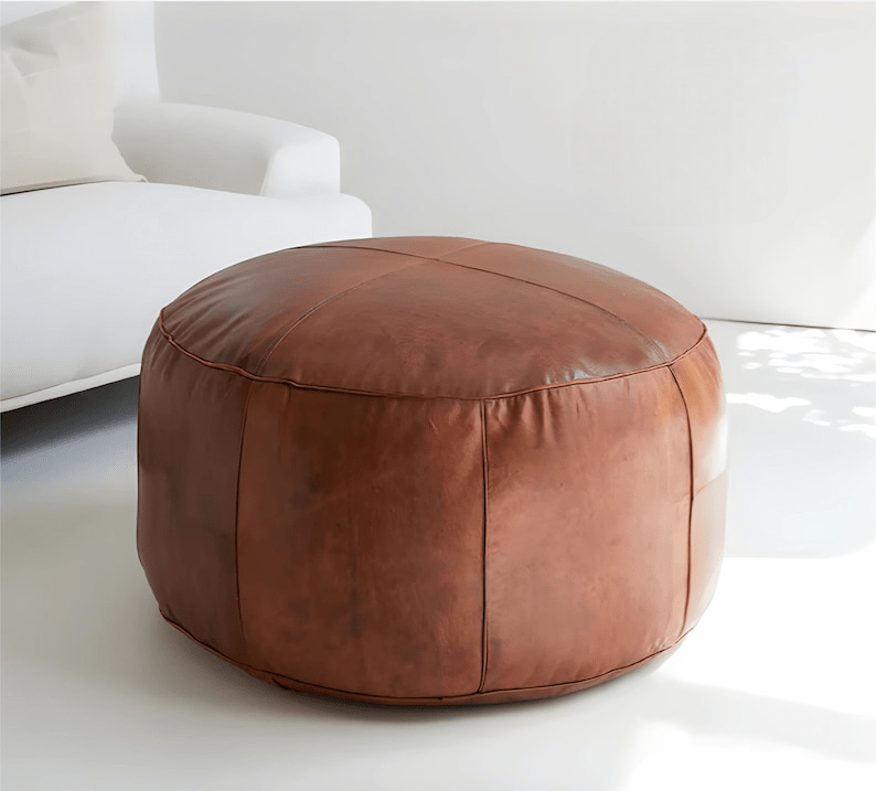 Authentic Round Moroccan Leather Pouf
