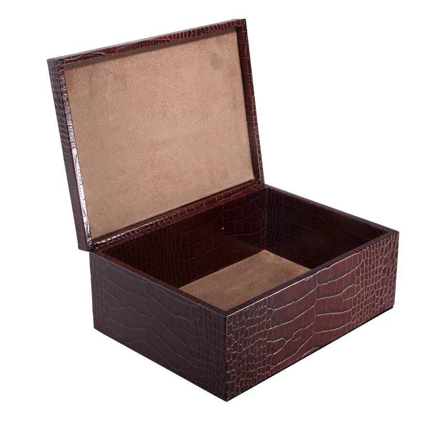 Large Crocodile-Embossed Leather Storage Box
