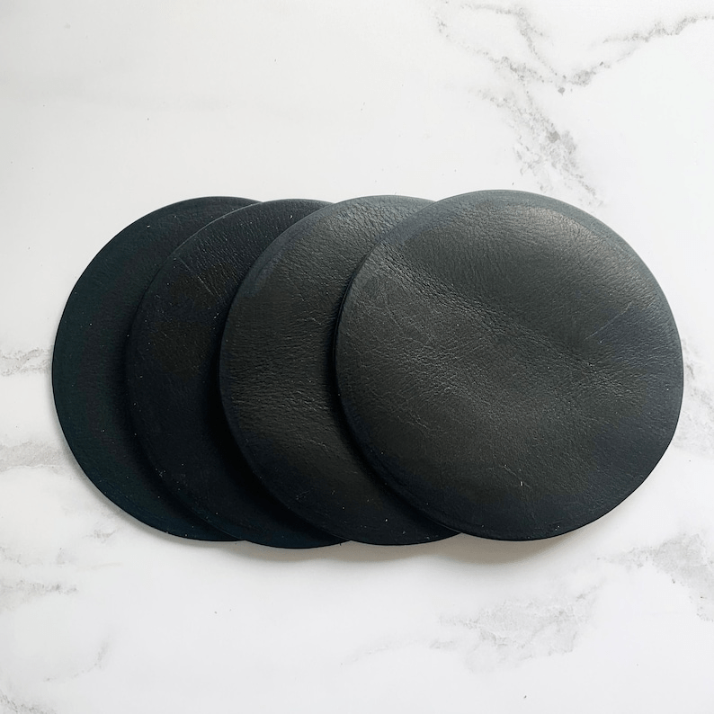 Blank Dark Tan Leather Circle Coasters