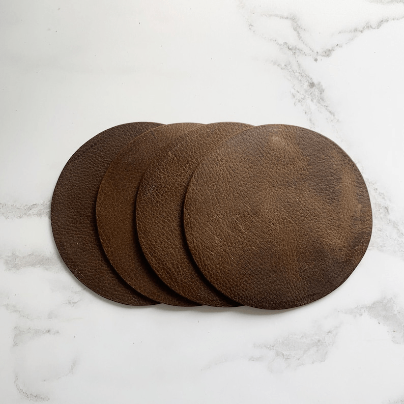 Blank Dark Tan Leather Circle Coasters