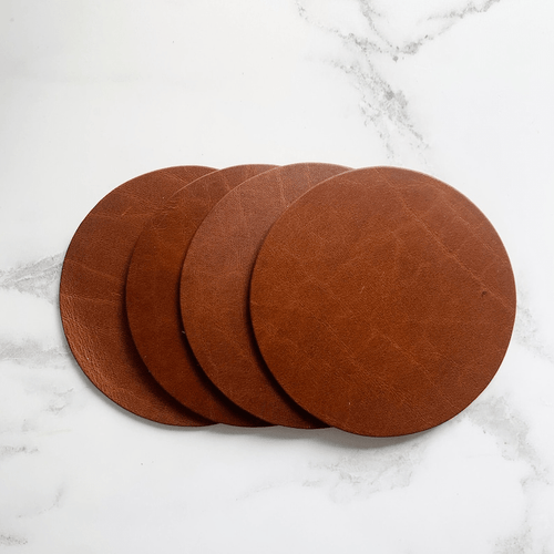 Blank Dark Tan Leather Circle Coasters