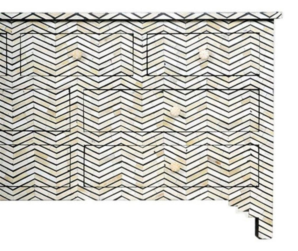 Bone Inlay Chest of 7 Drawers Chevron Design in Grey Color